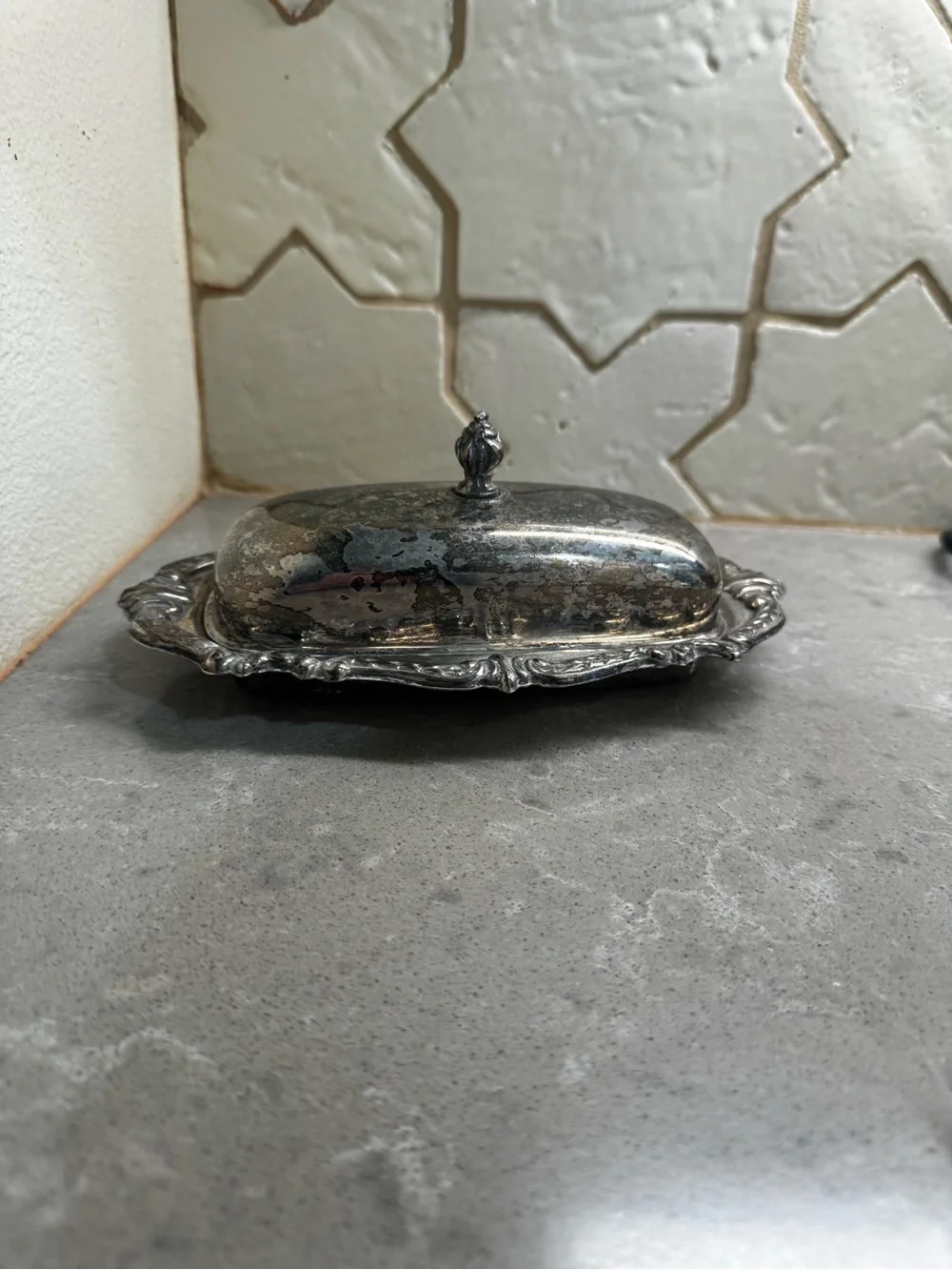 Silver Plated Butter Dish with Decorative Lid
